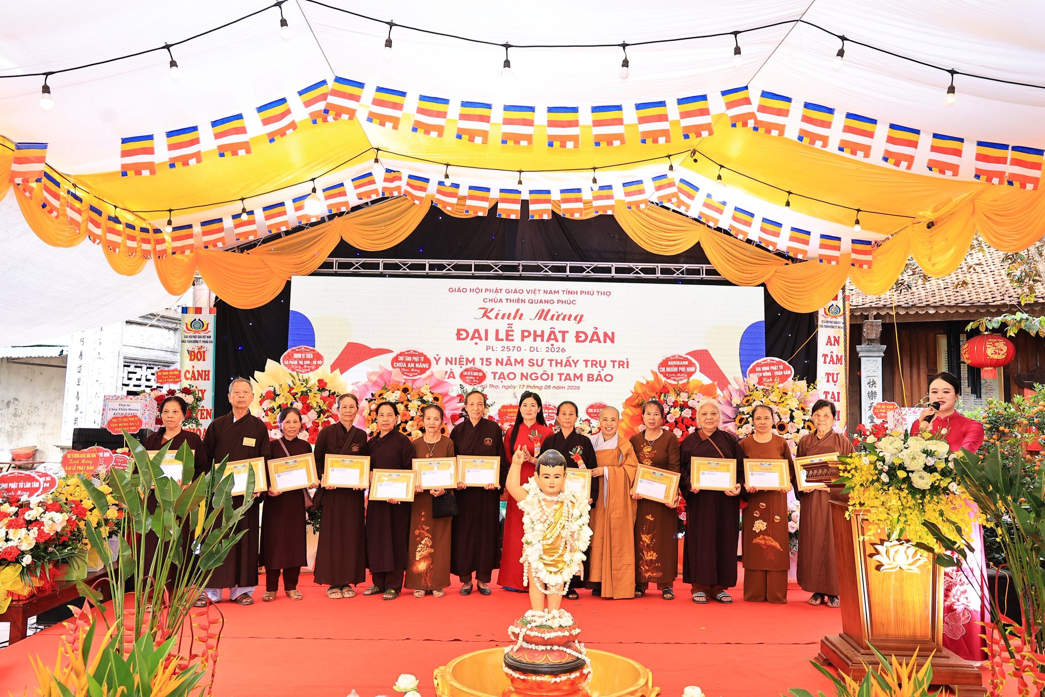 Chùa Thiên Quang Phúc tổ chức lễ Phật đản Phật lịch 2570, Dương lịch 2026 và kỷ niệm 15 năm Sư thầy nhập tự và kiến tạo Ngôi Tam Bảo